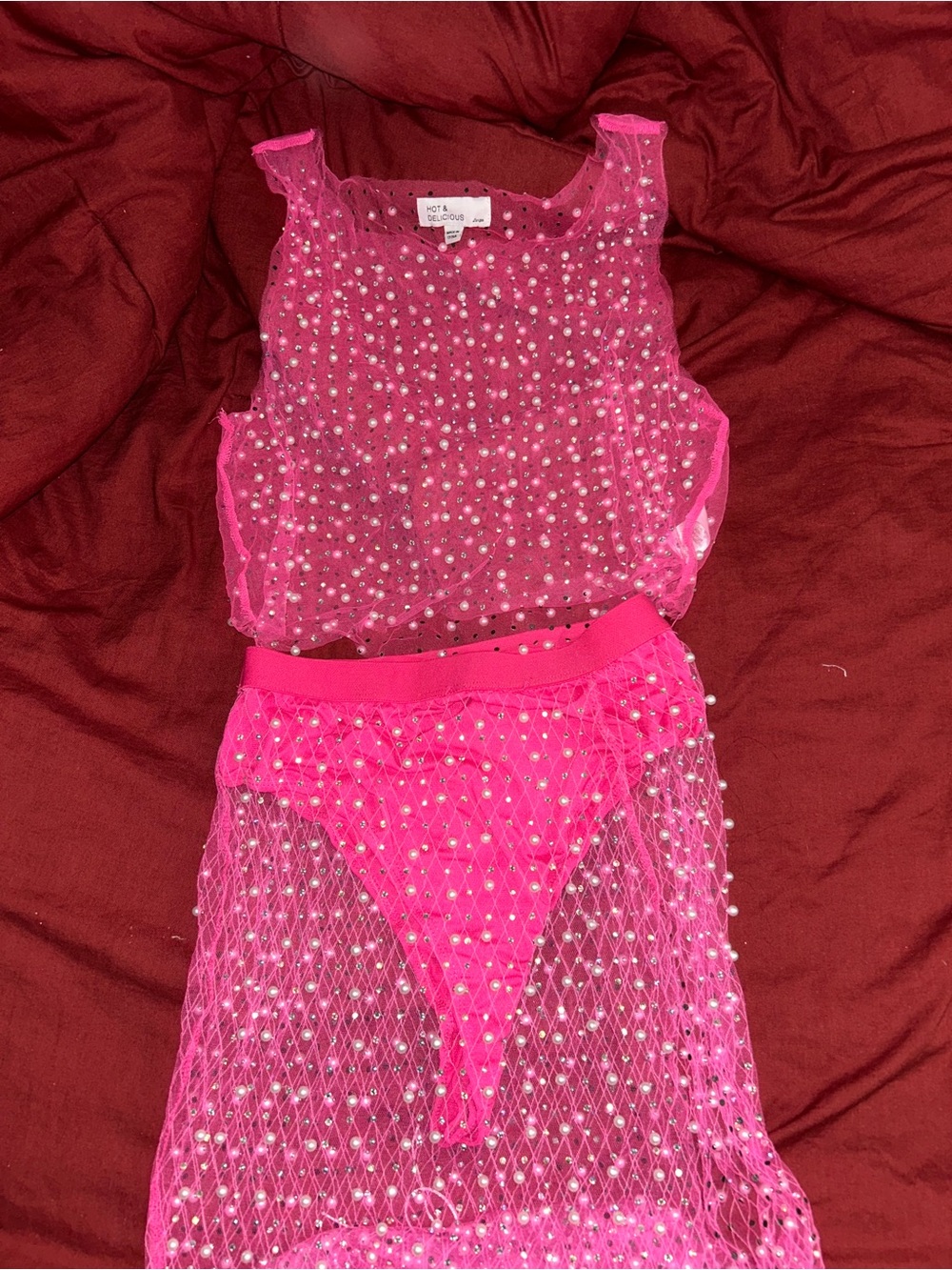 Hot & Delicious Neon Pink Beaded Mesh Set